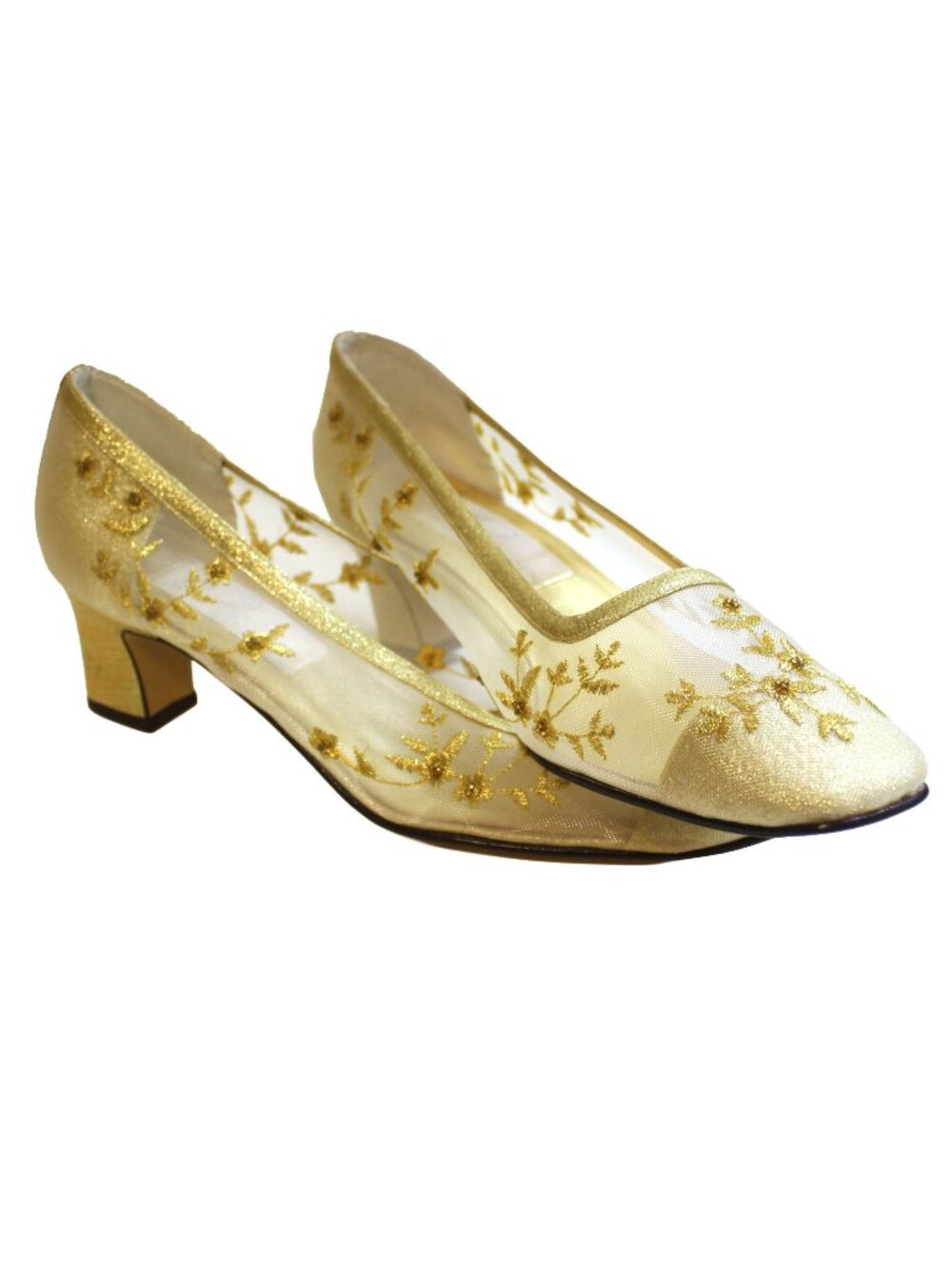 Dolce by Pierre 8205 Monde Gold Embroidered Dress Pumps Size 10 Wide Width